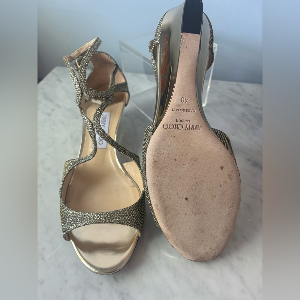Jimmy Choo Inka Gold Wedge Heels Size 40 or 10